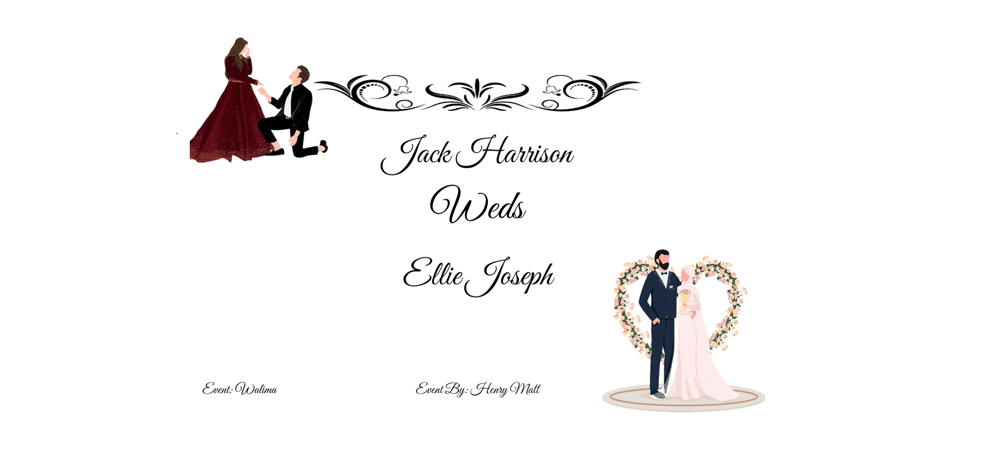 A wedding banner generated by Smart Path showing the couple’s names and event details